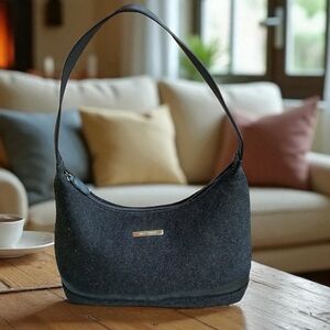 Nine & Company Wool-Like Shoulder Bag Vegan Leather Trim Y2K Soho Style Purse